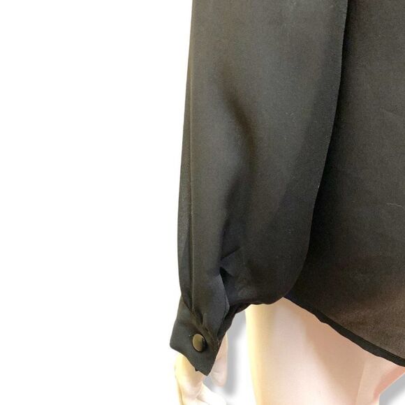 D'Allaird's Vintage Black‎ Chiffon Sheer High Collared Secretary Blouse - Picture 8 of 11